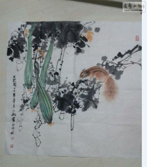 画家周小雨国画松鼠作品