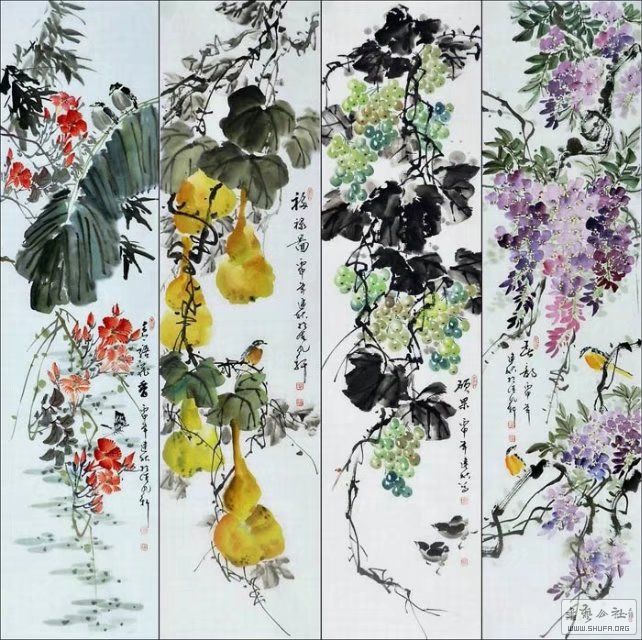 王建秋·花鸟四条屏